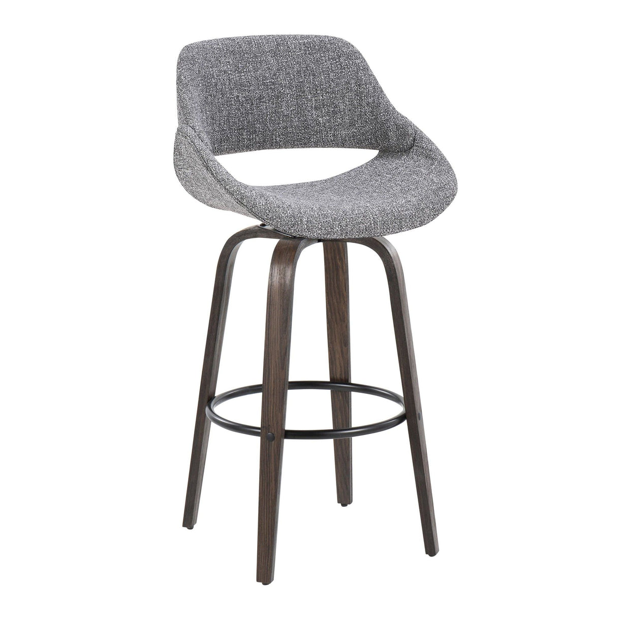 Fabrizzi - 30" Fixed-Height Barstool With Swivel And Round Black Metal Footrest (Set of 2) - Walnut Glazed Wood