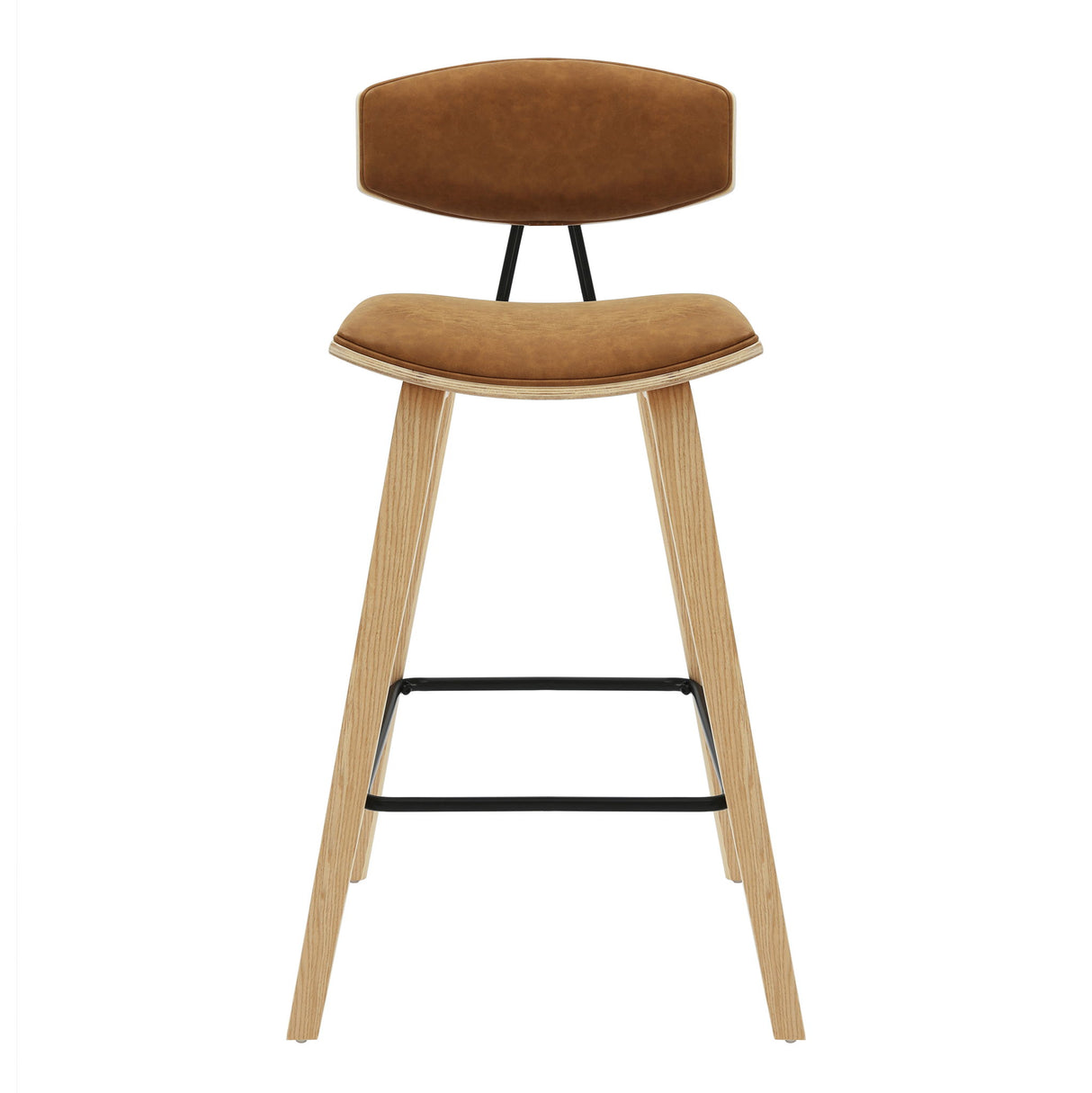 Fox - Counter Height Curved Back Wood Bar Stool With Faux Leather Seat
