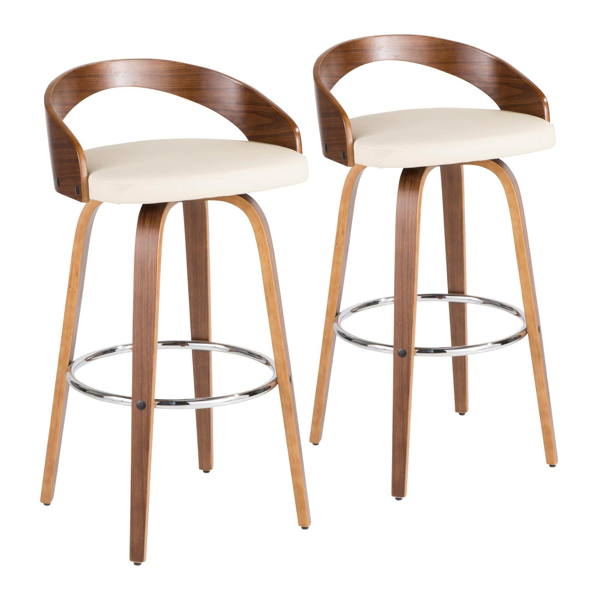 Grotto - Barstool (Set of 2) - Walnut And Cream Faux Leather