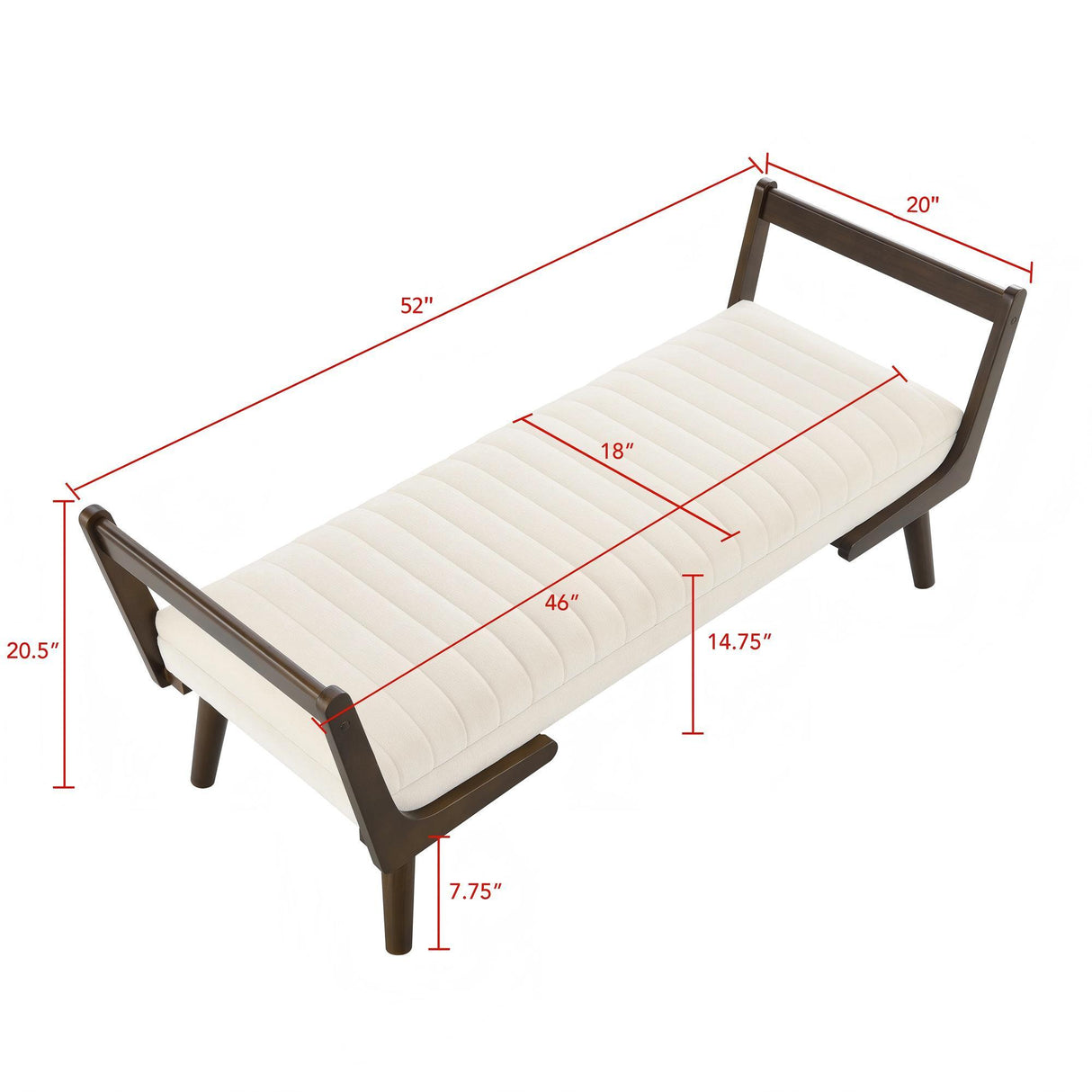 Mid-Century Bench With Wood Legs