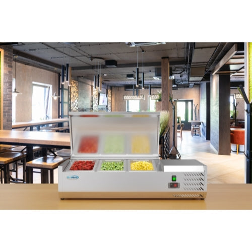 40 in. Three Pan Refrigerated Countertop Condiment Prep Station - SCDC-3P-SG
