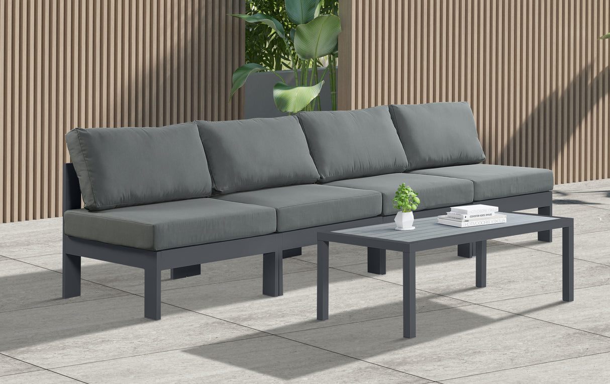 Nizuc - Outdoor Patio 4 Seat Armless Modular Sofa With Gray Frame