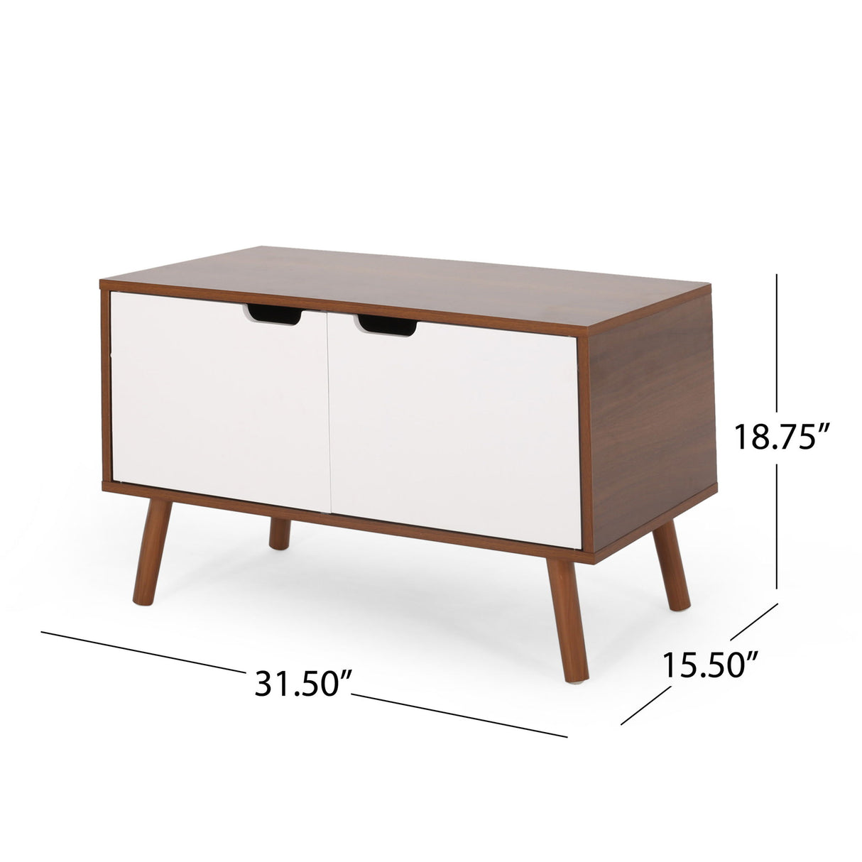 Modern 2 Door Cabinet End Table - White / Walnut