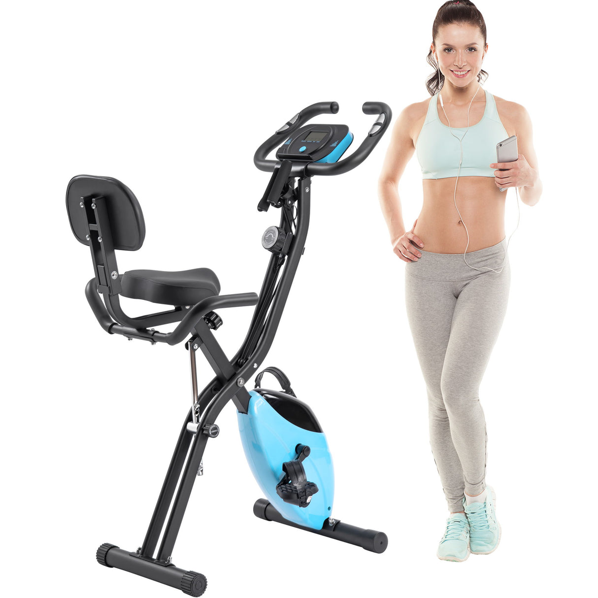 Exercise Bike Folding Stationary Bikes For Home With 16 Level Magnetic Resistance