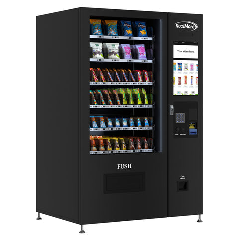 Non-Refrigerated Snack Vending Machine with 60 Slots, Coin and Bill Acceptor, and 22 Inch Touch Screen in Black (KM-VMNT-50-BC)
