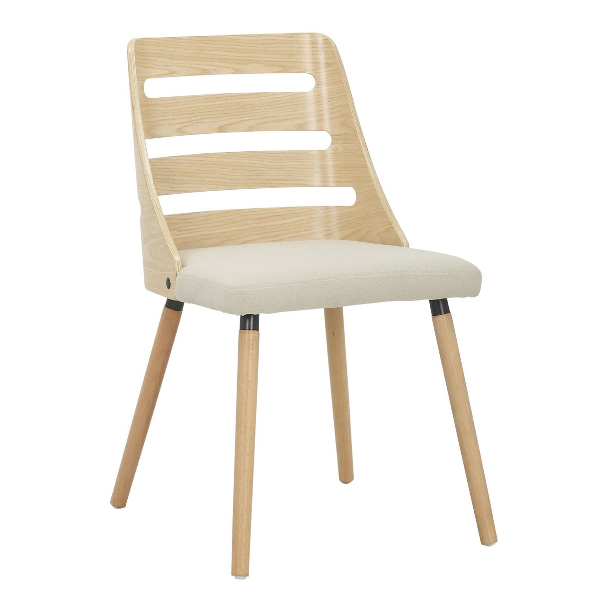 Trevi - Mid-Century Modern Dining / Accent Chair (Set of 2) - Natural Wood / Cream Fabric