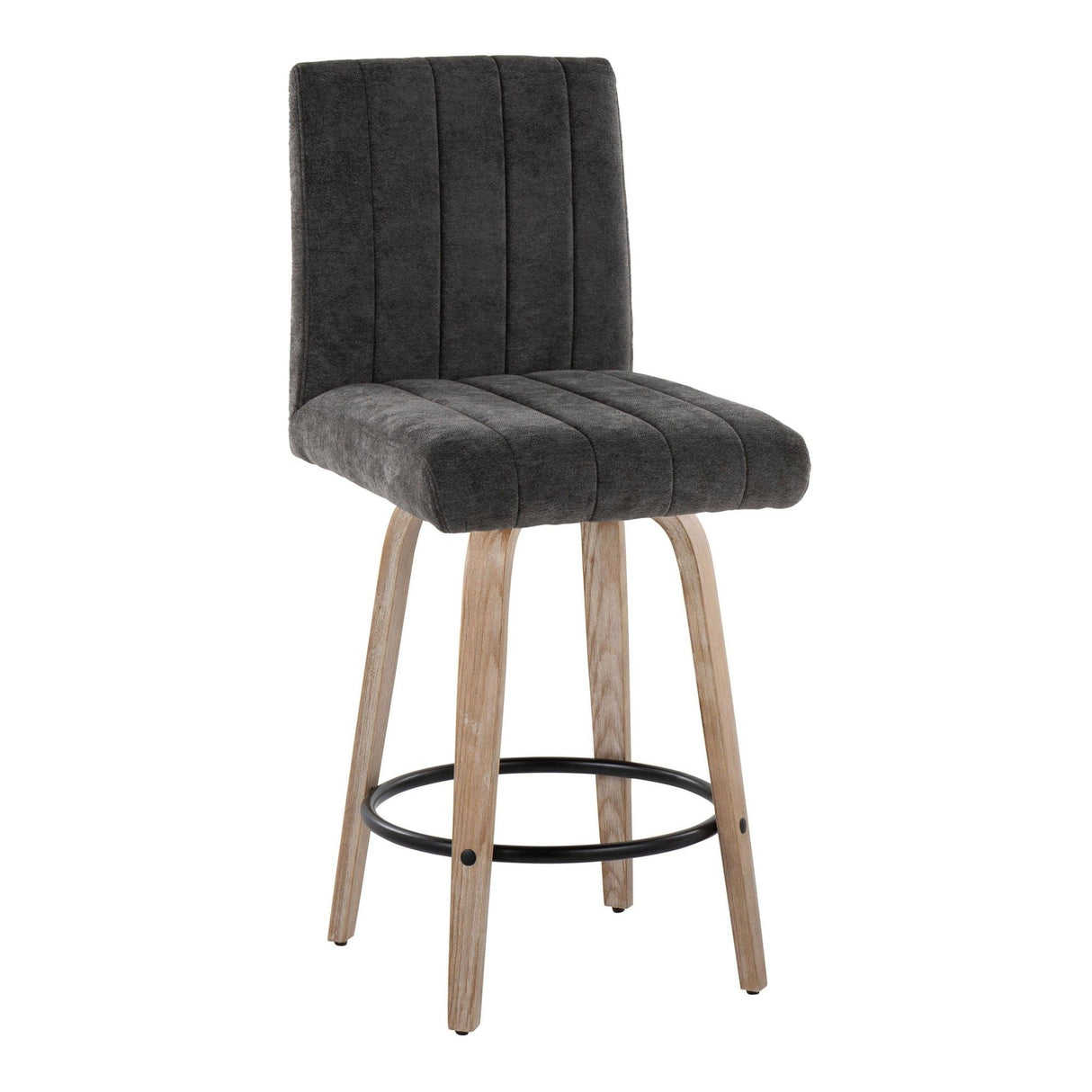 Hannah - 26" Fixed-Height Counter Stool With Swivel And Round Black Metal Footrest (Set of 2) - Whitewashed Wood