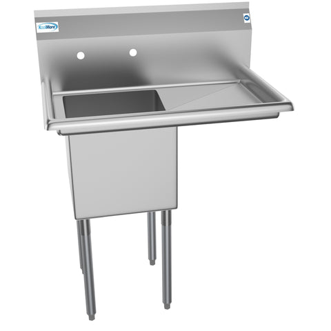 33 in. One Compartment Stainless Steel Commercial Sink with Drainboard, Bowl Size 15"x 15"x 12" SA151512-15R3.