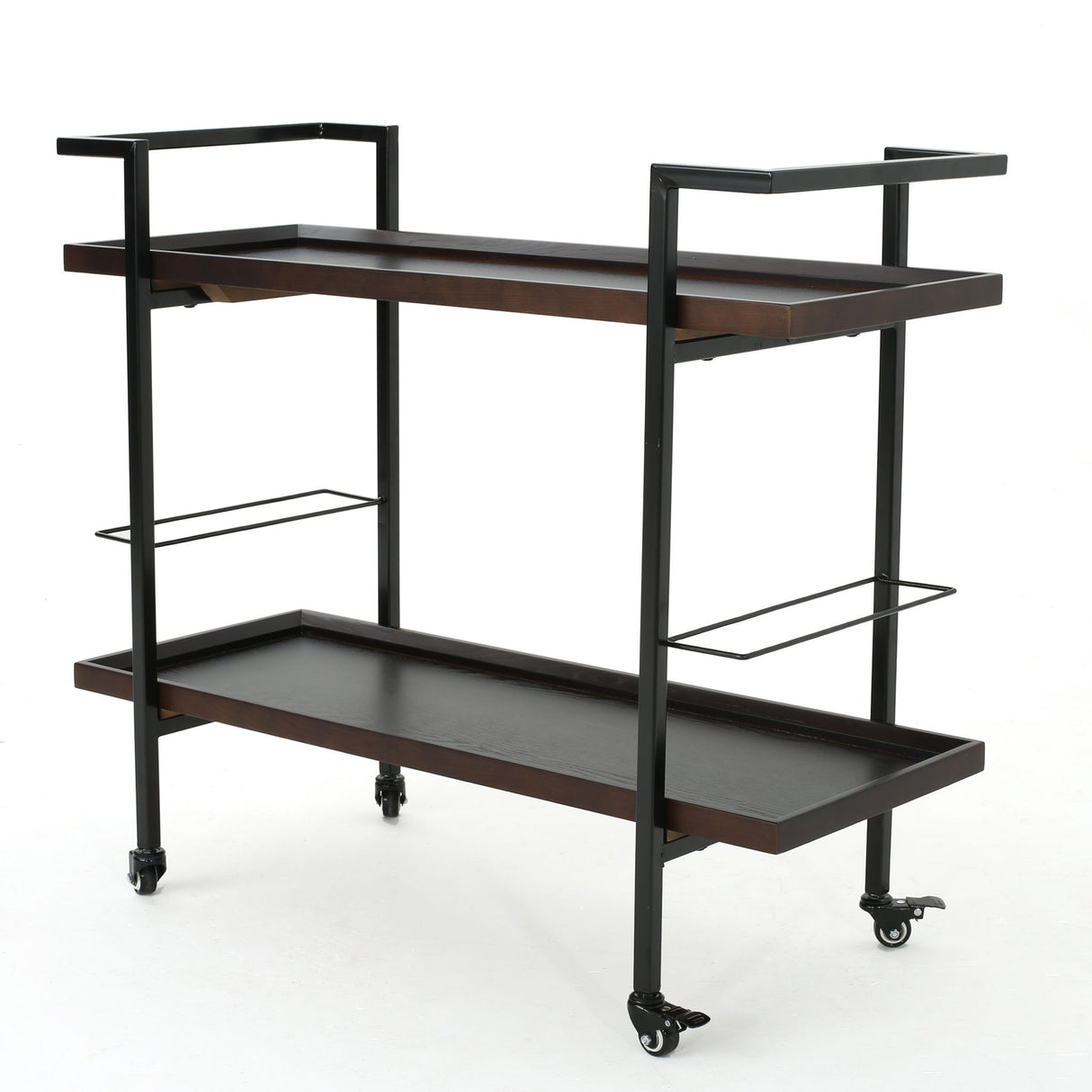 Modern Industrial Bar Cart With Shelving And Casters