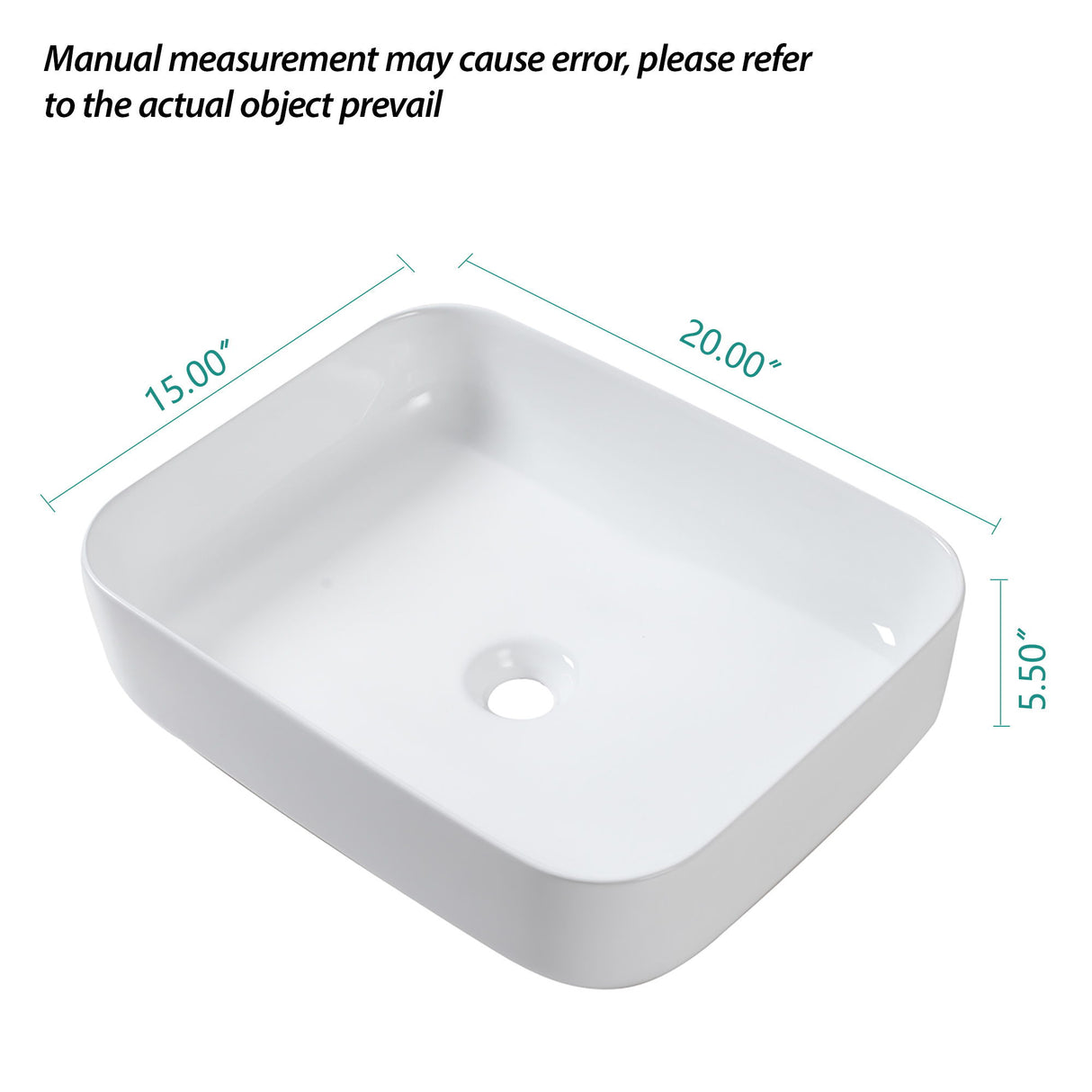 Rectangular Vessel Bathroom Sink, Modern - White