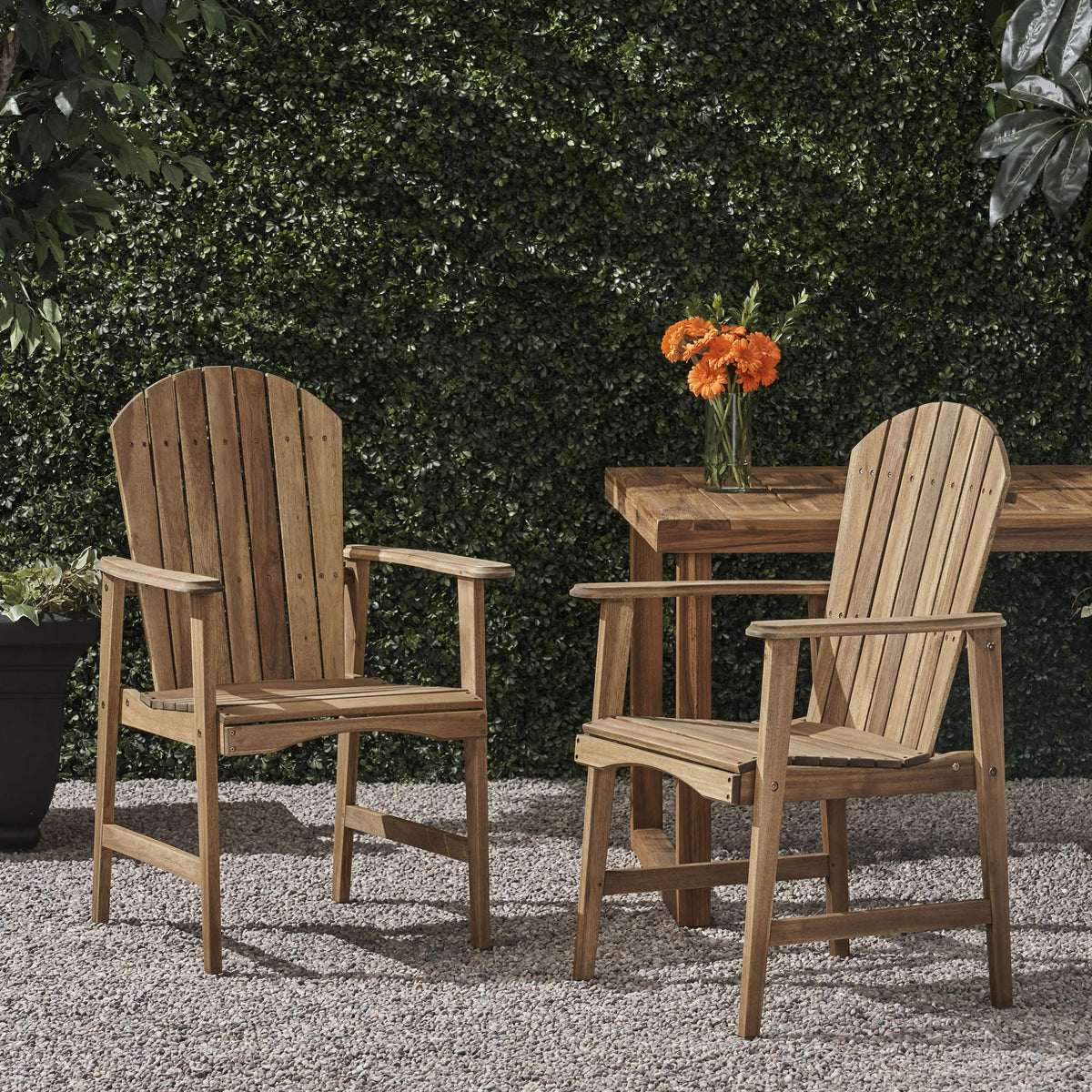 Outdoor Weather Resistant Acacia Wood Adirondack Dining Chairs (Set of 2)