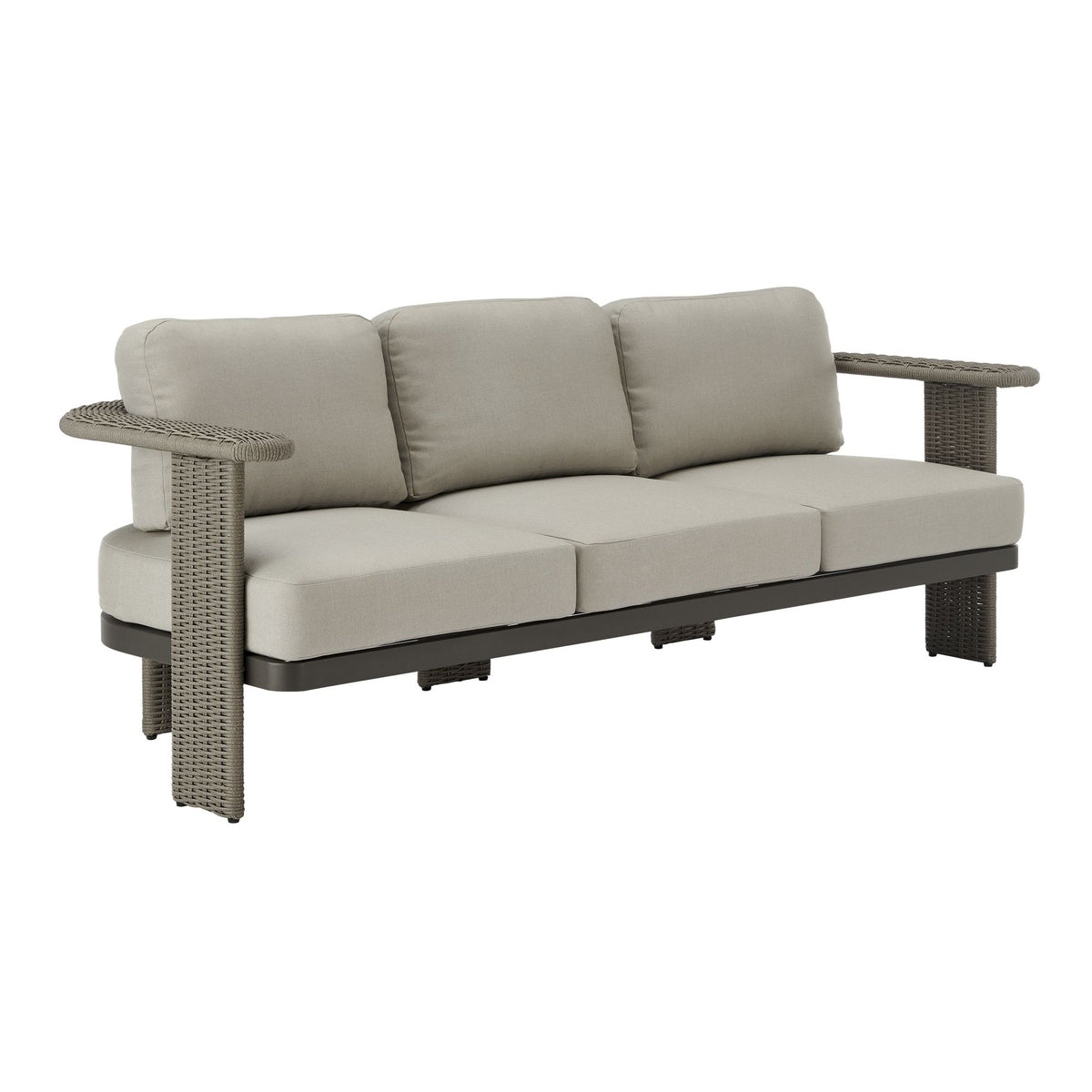 Ciela - Outdoor 3 Seat Sofa With Rattan Trim Aluminum Frame And Clouded Taupe Cushions - Dark Bronze / Gray