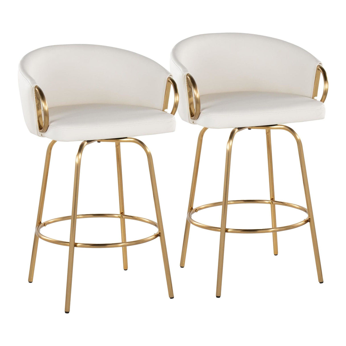Claire - 26" Fixed-Height Counter Stool With Swivel And Round Gold Metal Footrest (Set of 2) - Gold Metal
