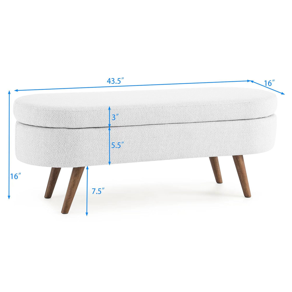 Elegant Ottoman Oval Storage Bench With Rubber Wood Legs Foam Upholstery - Green