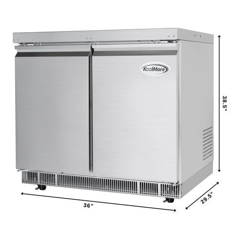 36 in. Commercial Refrigerated Prep Station Cold Table, Stainless-Steel Refrigerator with 6 Pan Storage with Cover and Two Adjustable Shelves (KM-RBT-36C)