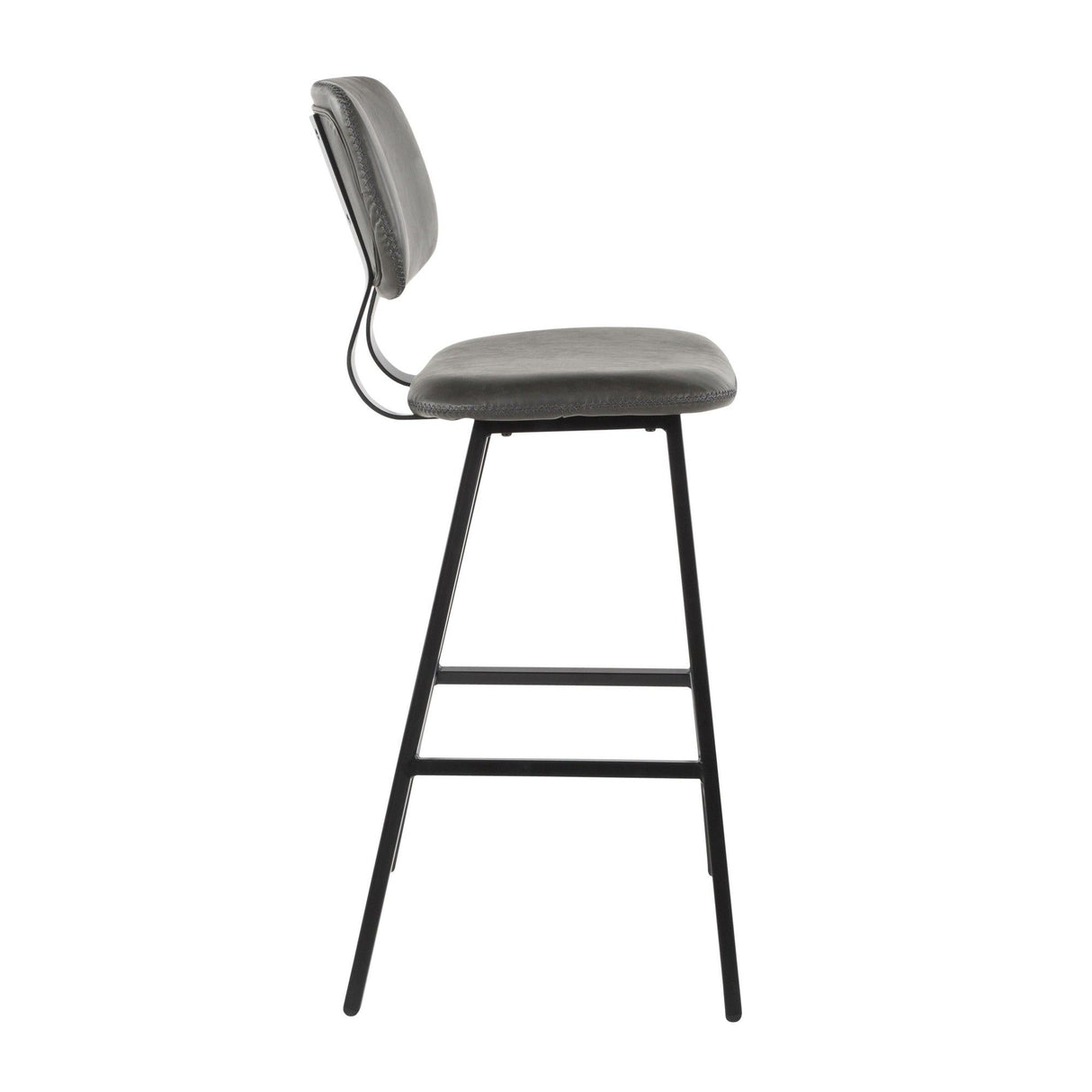 Foundry - Contemporary Barstool (Set of 2) - Black Metal And Gray Faux Leather With Gray Zig Zag Stitching
