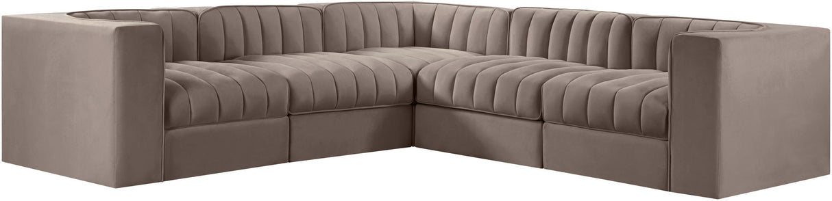 Rummi - Symmetrical Velvet Performance Fabric Upholstered 5 Piece Modular Sectional
