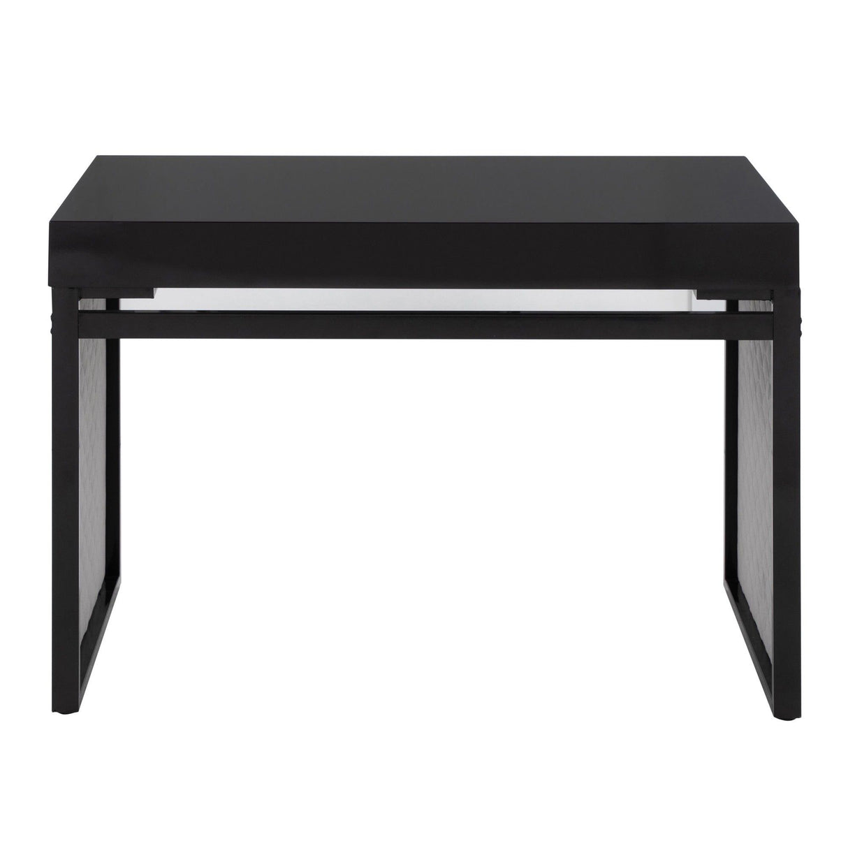 Drift - Contemporary Upholstered Desk - Black Steel, Black Wood And Silver Velvet