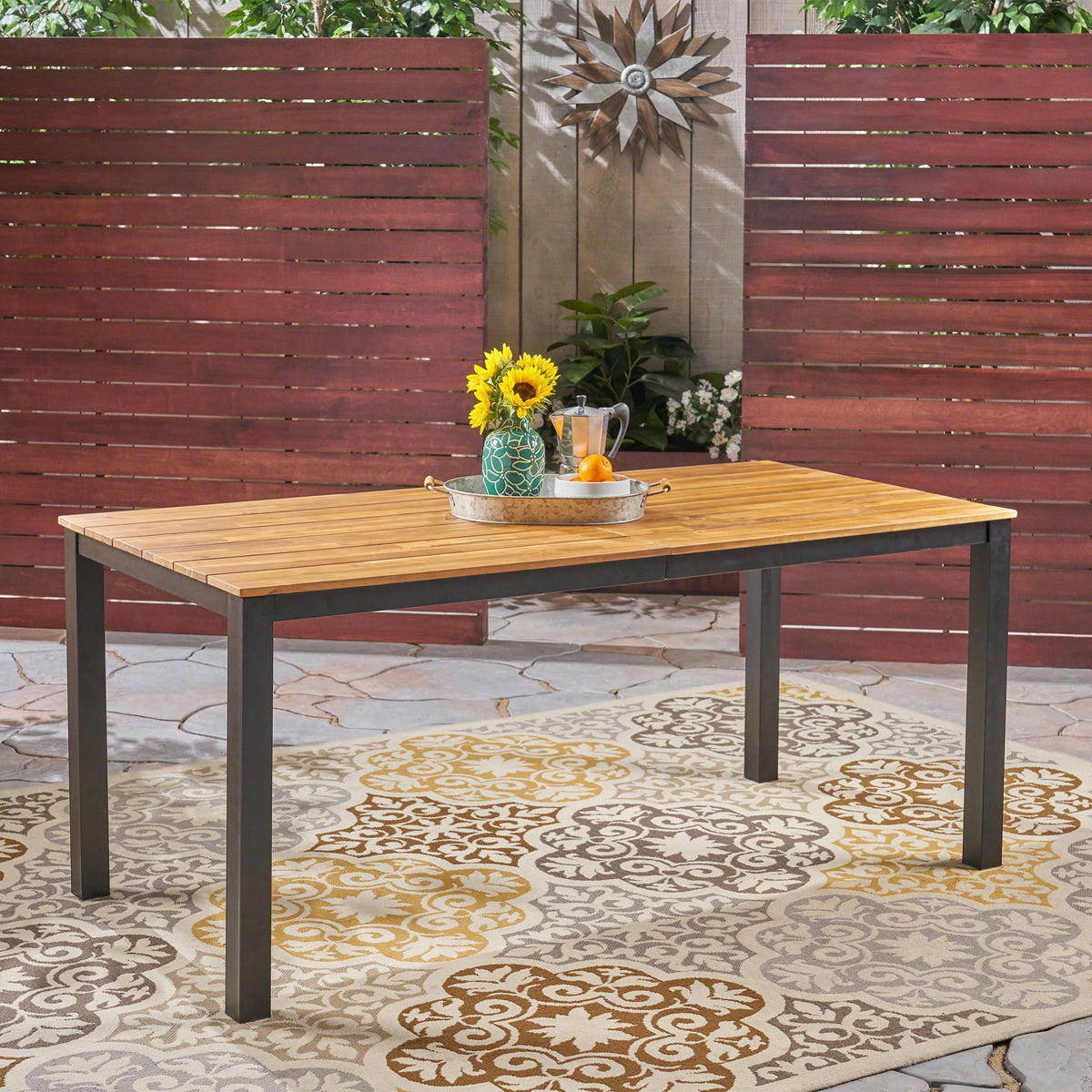 Rectangular Outdoor Dining Table Tabletop With Iron Legs - Black