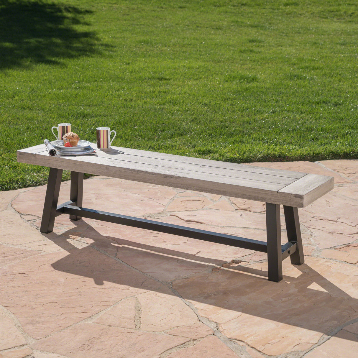 Tranquilizer - Outdoor Acacia Wood Bench With Slat Panel Design