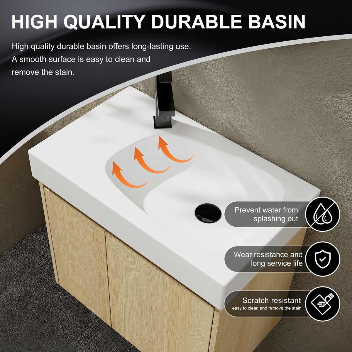 Modern Bathroom Vanity With Ceramic Basin, Wall Mounted Floating Sink Combo, Storage Cabinet