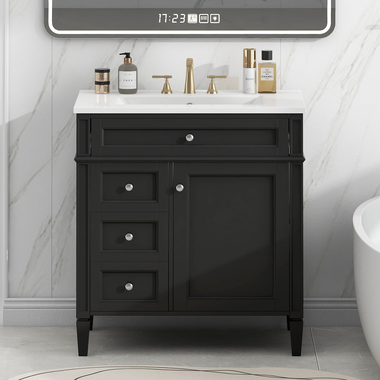 Bathroom Vanity With 2 Drawers And Tip-Out Drawer, Storage Cabinet