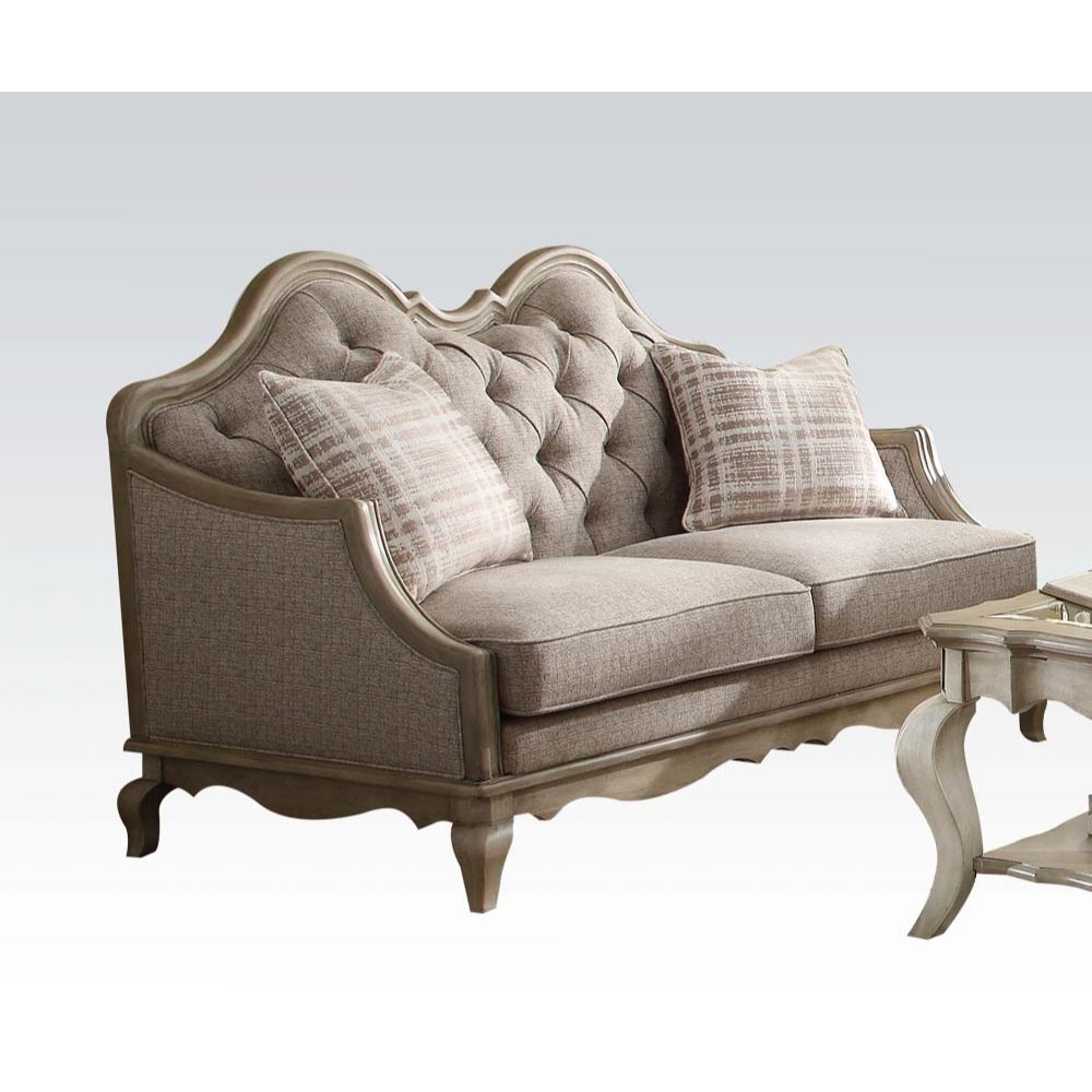 Chelmsford - Loveseat With 2 Pillows - Beige Fabric & Antique Taupe