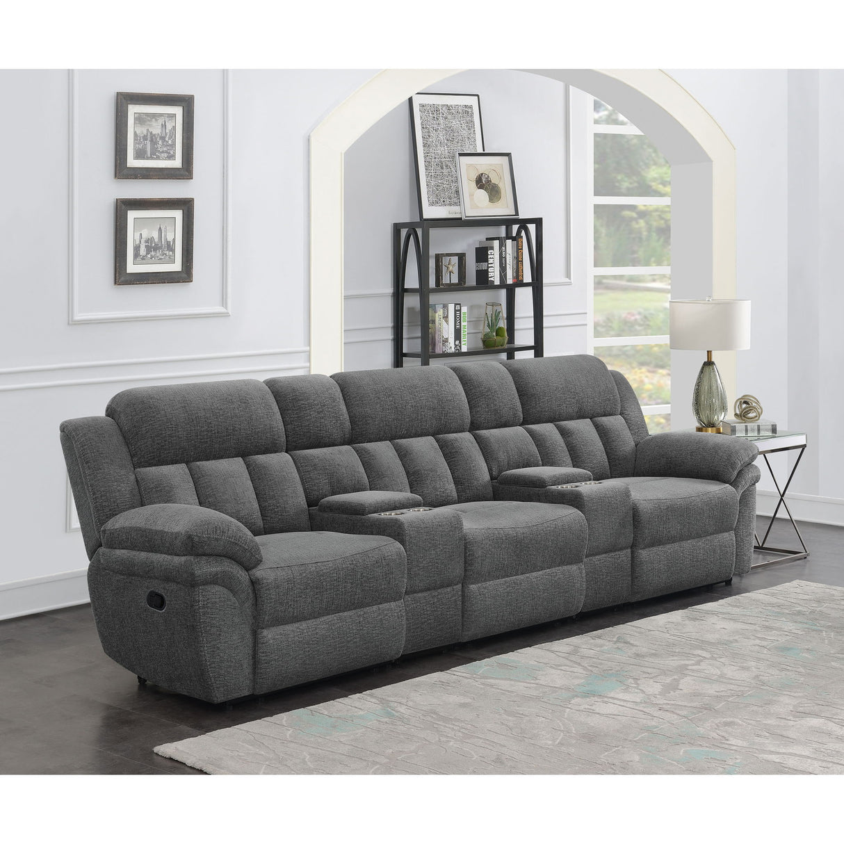 Divine - 5 Piece Power Reclining Home Theater Seating Set With Memory Foam Cushions And Storage Consoles