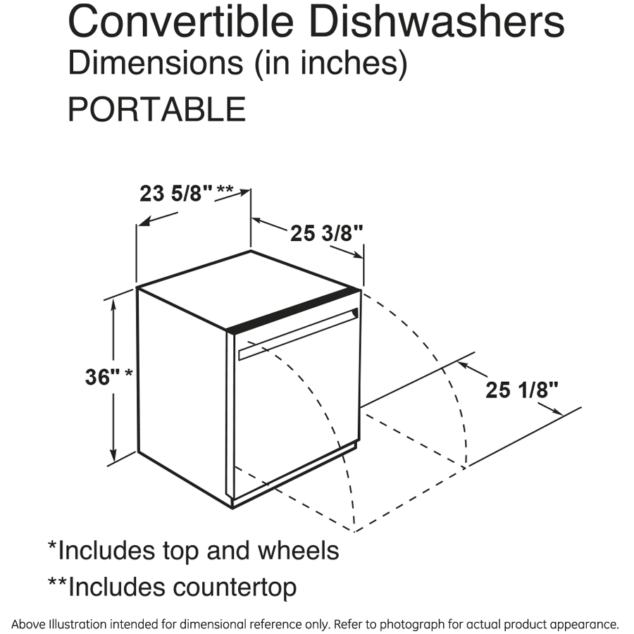 GE 24 in. Top Control Portable Dishwasher with 54 dBa Sound Level & Pocket - Black