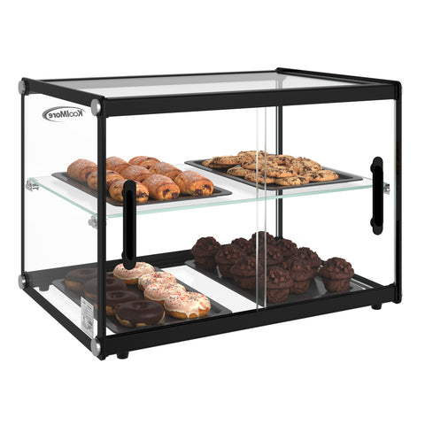 22 in. Tiered Pastry Display Case With Shelf and Sliding Door ETL Certified, 2.2 cu. ft. Capacity (KM-DC-2CSBK)
