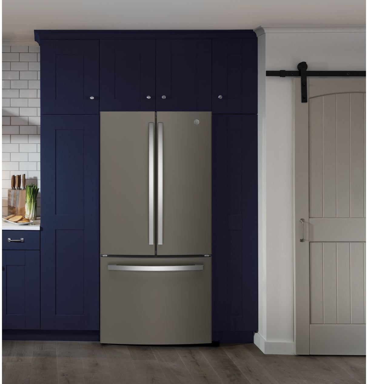 GE GNE25JMKES - 33 in. 24.7 cu. ft. French Door Refrigerator with Internal Water Dispenser - Fingerprint Resistant Slate