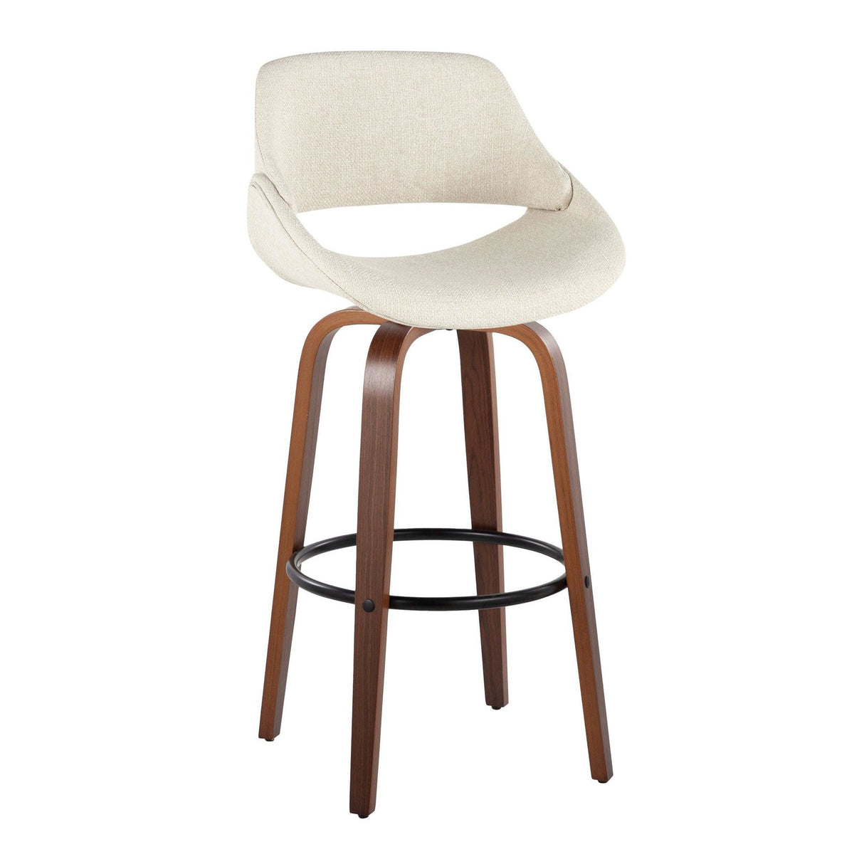 Fabrizzi - 30" Fixed-Height Barstool With Swivel And Round Black Metal Footrest (Set of 2) - Walnut Wood