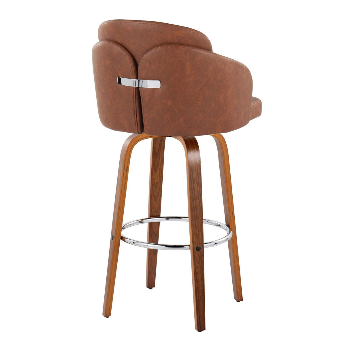 Dahlia - Contemporary Fixed-Height Barstool (Set of 2) - Walnut Wood, Chrome Footrest