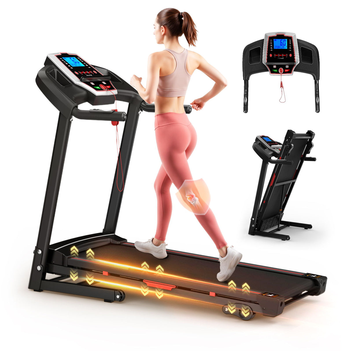 Folding Treadmills For Home - 3.5Hp Portable Foldable With Incline, Electric Treadmill For Running Walking Jogging Exercise With 12 Preset Programs, Indoor Workout Training Space Save Apartment, App - Black