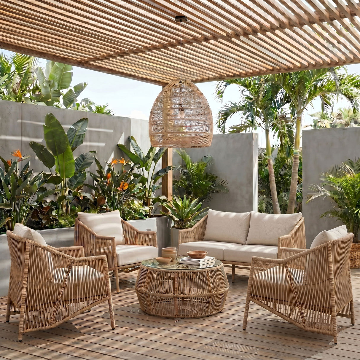 Coastline - Olefin Water Resistant Fabric And Wicker Outdoor Patio Loveseat - Beige