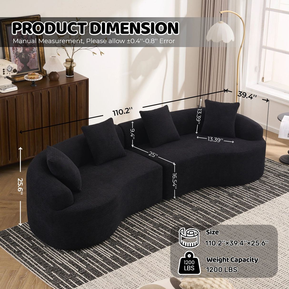 4 Seater Sofa With Fabric, 30D, 60 Hardness Full Sponge, 4 Pillow For Living Room, Home Furniture Sleeper Sectional Sofa For Apartment