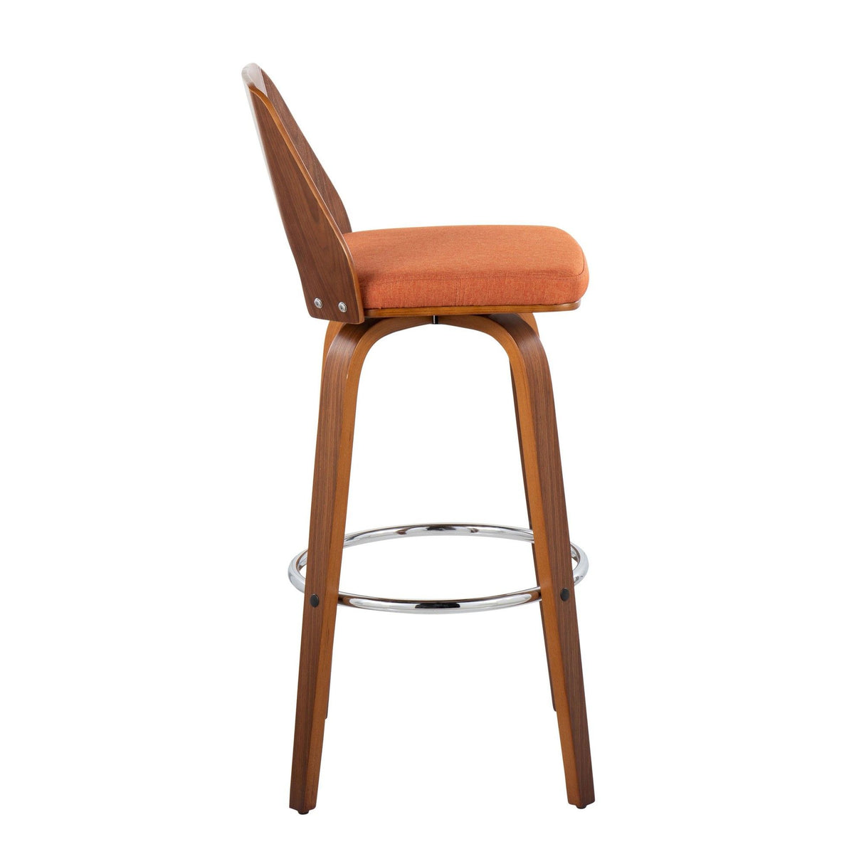 Trilogy - Mid-Century Modern Barstool (Set of 2) - Walnut And Orange Fabric