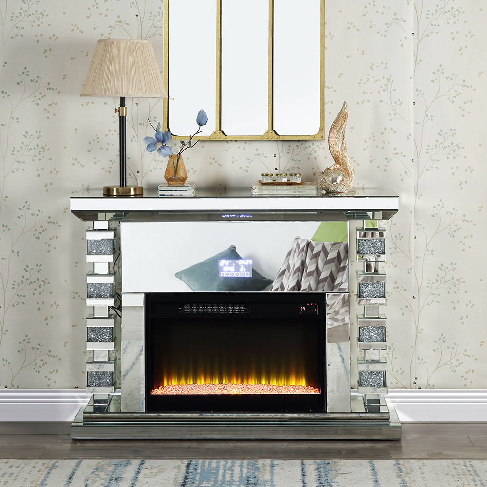 Noralie - 47" Fireplace With Bluetooth - Mirrored & Faux Diamonds