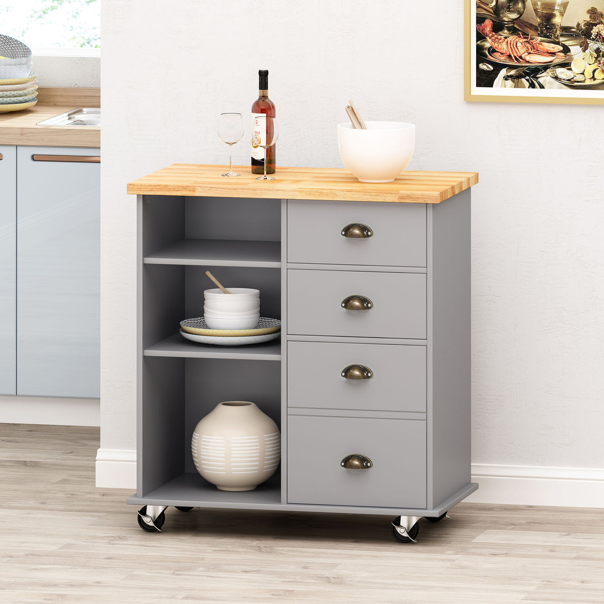 Yohaan - Contemporary Kitchen Cart With Wheels