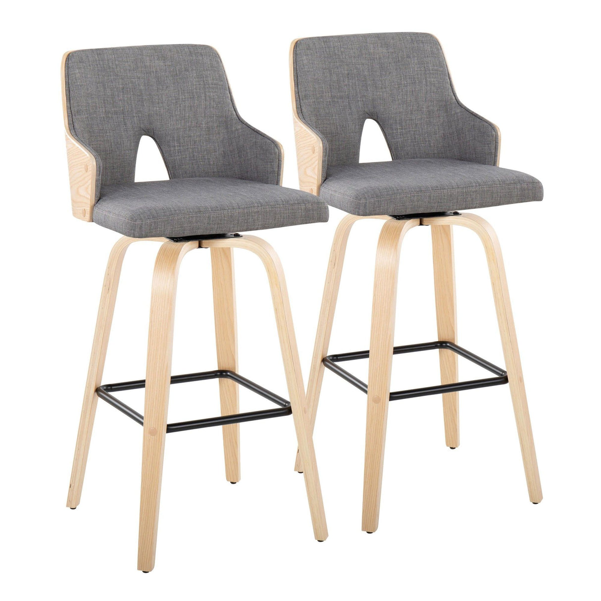 Stella - Contemporary Fixed-Height Swivel Barstool (Set of 2) - Natural Wood