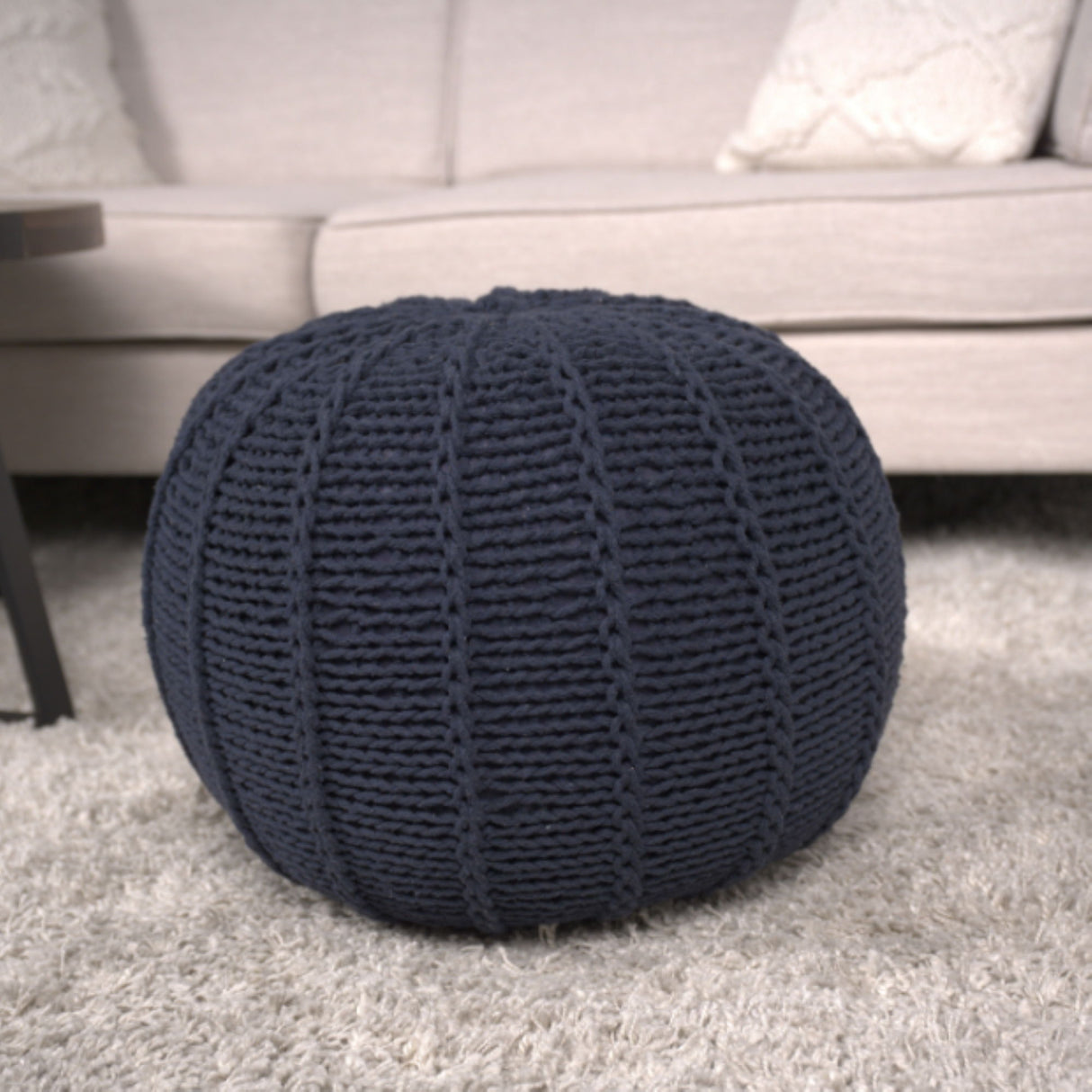 Bordeaux - Knitted Cotton Round Pouf Ottoman And Floor Cushion