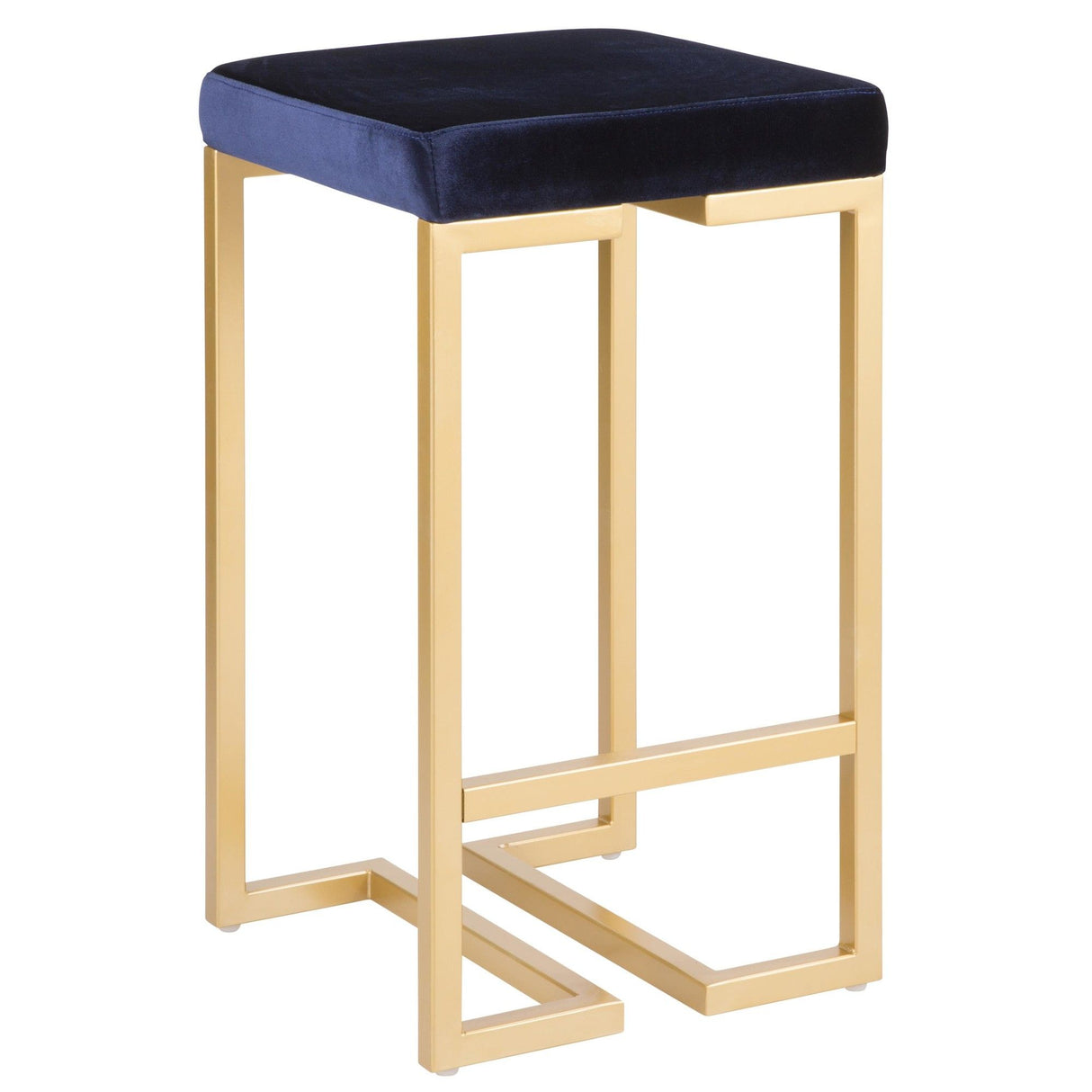 Midas - Contemporary - Glam Counter Stool (Set of 2) - Gold With Blue Velvet Cushion