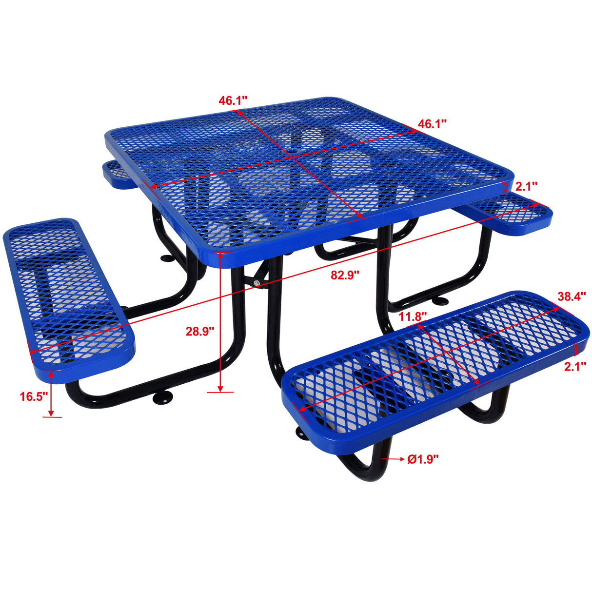 Square Outdoor Steel Picnic Table, With Umbrella Pole