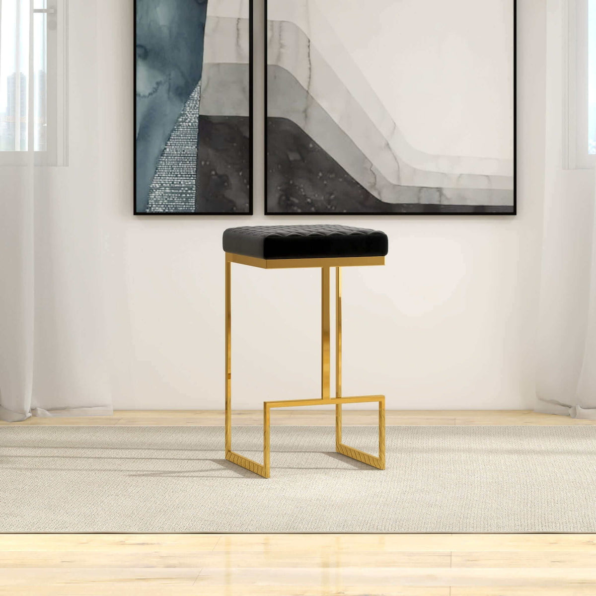 Joel - Upholstered Stool - Black / Gold