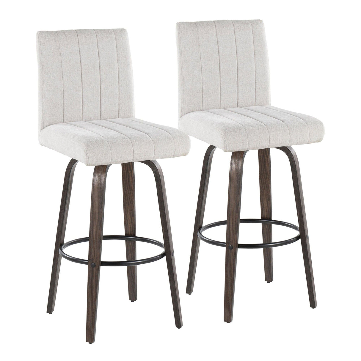Hannah - Fixed-Height Barstool With Swivel And Round Black Metal Footrest (Set of 2) - Walnut Glazed Wood