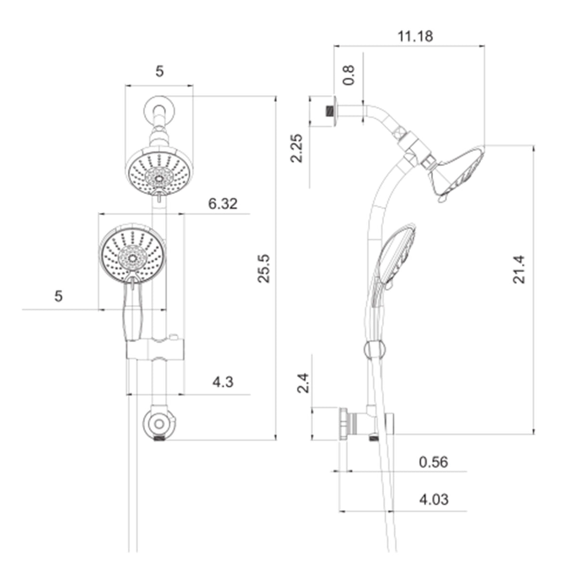 5" Multi Function Dual Shower Head With Adjustable Slide Bar - Chrome