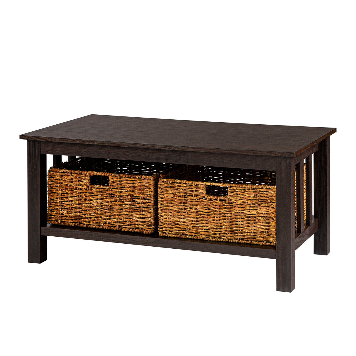 Coffee Table With Lower Shelf And Baskets - Espresso