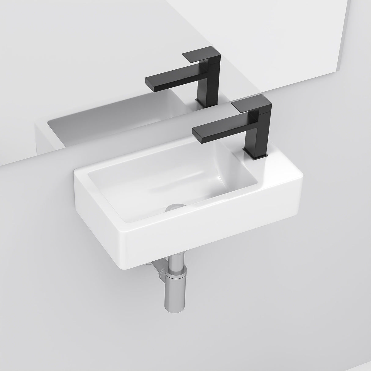 Modern Ceramic Rectangle Wall Mount Bathroom Sink With Single Faucet Hole