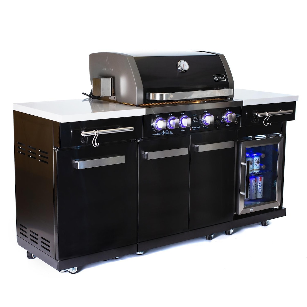 Mont Alpi Compact Series 6 Ft Propane Outdoor Kitchen Island w/ Fridge in Black Stainless Steel - MA-957FC