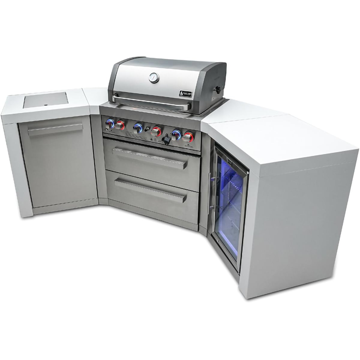 Mont Alpi Deluxe Series 8.5 Ft U-Shaped Propane Outdoor Kitchen Island w/ Side Burner & Fridge - MAi400-D45FC